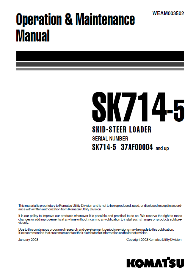 Manual de Operación y Mantenimiento Minicargador Komatsu SK714-5 - 37AF00004