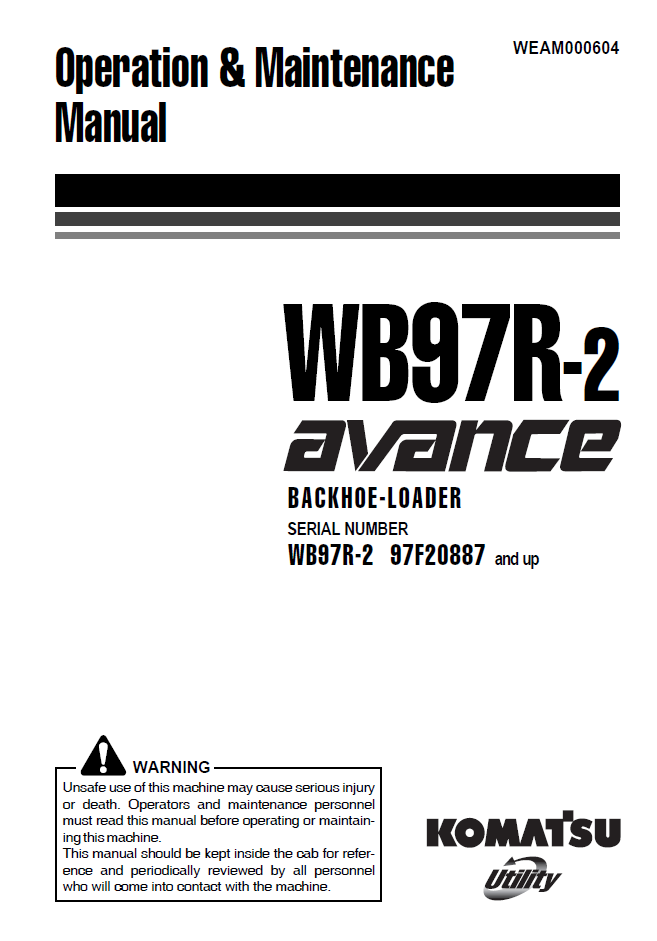 Manual de Operación y Mantenimiento Retroexcavadora Komatsu WB97R-2 Avance - 97F20887