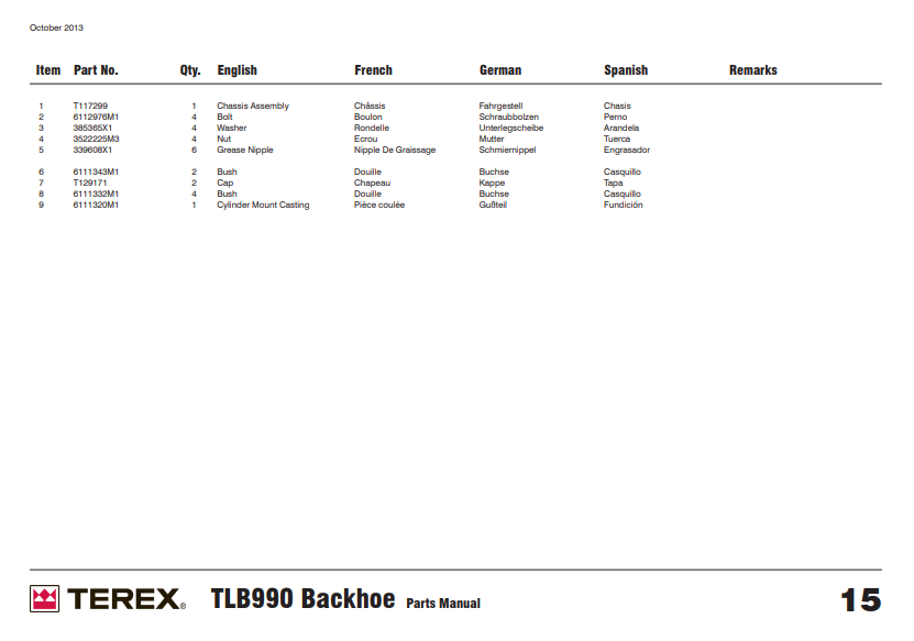 Manual de Partes Cargador Terex TLB990 Tier 3 Interim Stage 3B