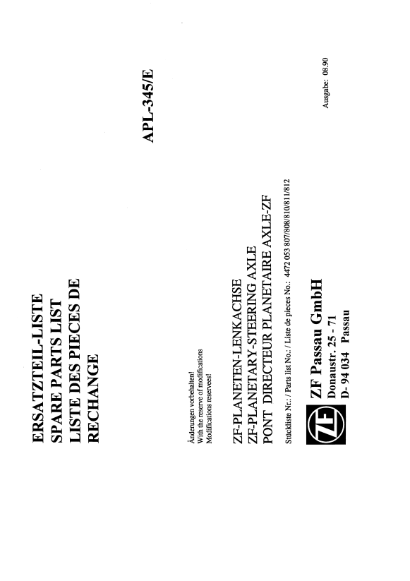 Manual de Partes Eje Delantero ZF APL-345-E - 4472 053 807-808-810-811-812