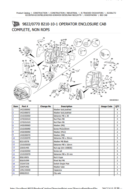 Manual de Partes Excavadora JCB JS330L