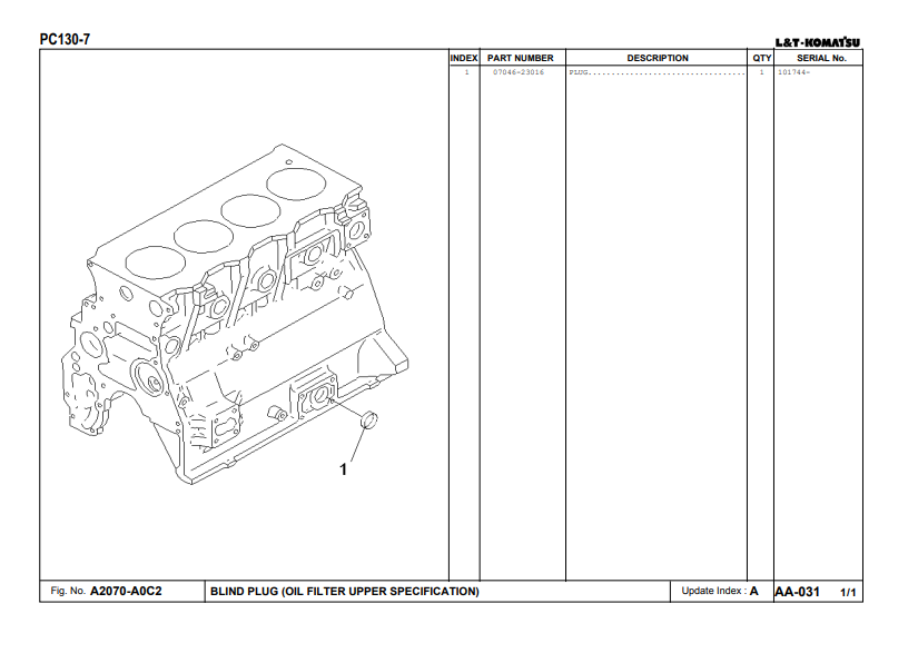 Manual de Partes Excavadora Komatsu PC130-7