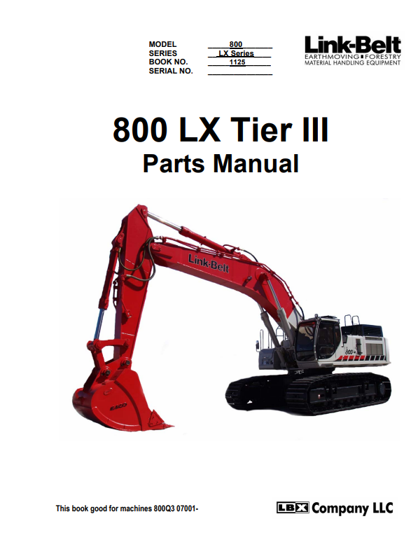 Manual de Partes Excavadora LinkBelt 800 LX Tier III