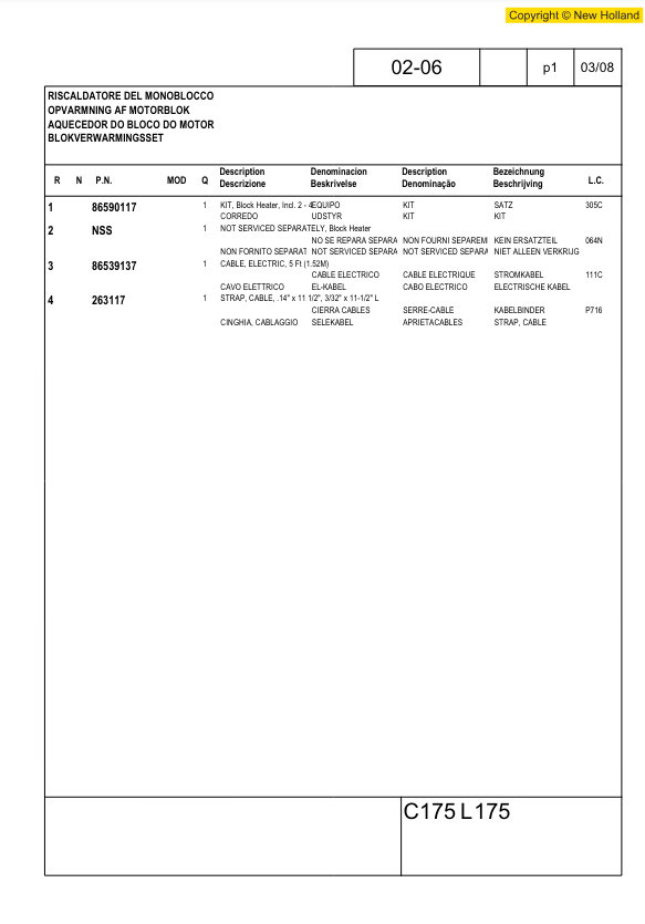 Manual de Partes Minicargador New Holland L175, C175