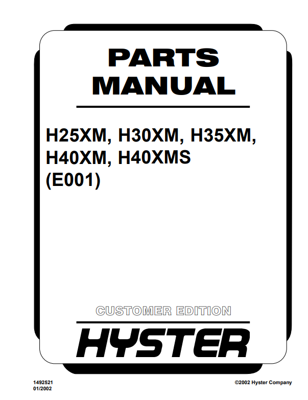 Manual de Partes Montacarga Hyster H25XM, H30XM, H35XM, H40XM, H40XMS (E001)