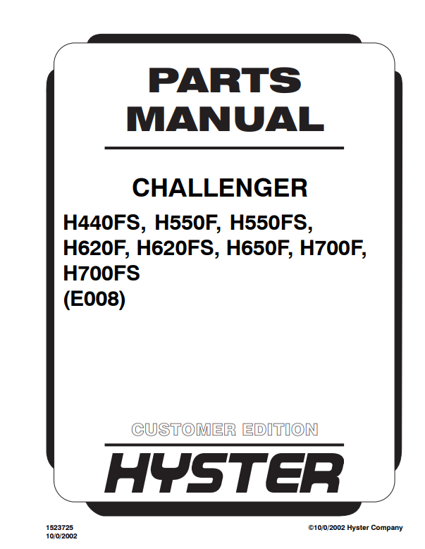 Manual de Partes Montacarga Hyster H440FS, H550F, H550FS, H620F, H620FS, H650F, H700F, H700FS (E008)