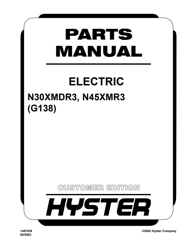 Manual de Partes Montacarga Hyster N30XMDR3, N45XMR3 (G138)