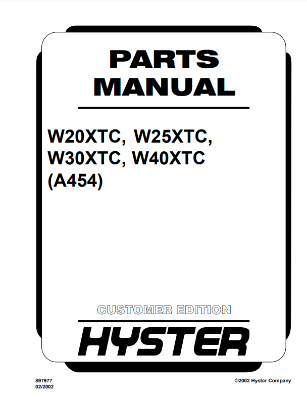 Manual de Partes Montacarga Hyster W20XTC, W25XTC, W30XTC, W40XTC (A454)