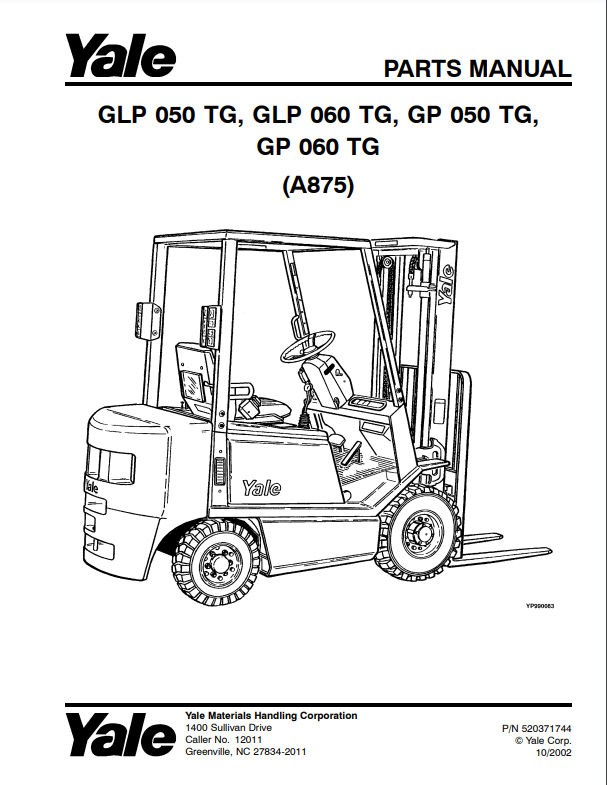 Manual de Partes Montacarga Yale A875 (GLP 050 TG, GLP 060 TG, GP 050 TG, GP 060 T)