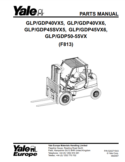 Manual de Partes Montacarga Yale GLP GDP40VX5, GLP GDP40VX6,GLP GDP45SVX5, GLP GDP45VX6, GLP GDP50-55VX