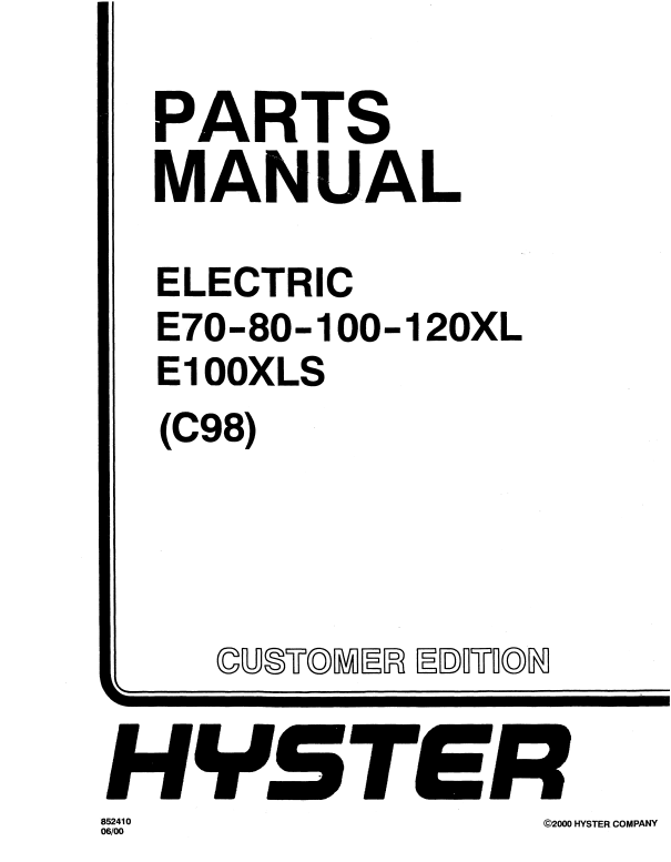 Manual de Partes Montacargas Hyster E70, E80, E100, E120XL, E100XLS (C98)