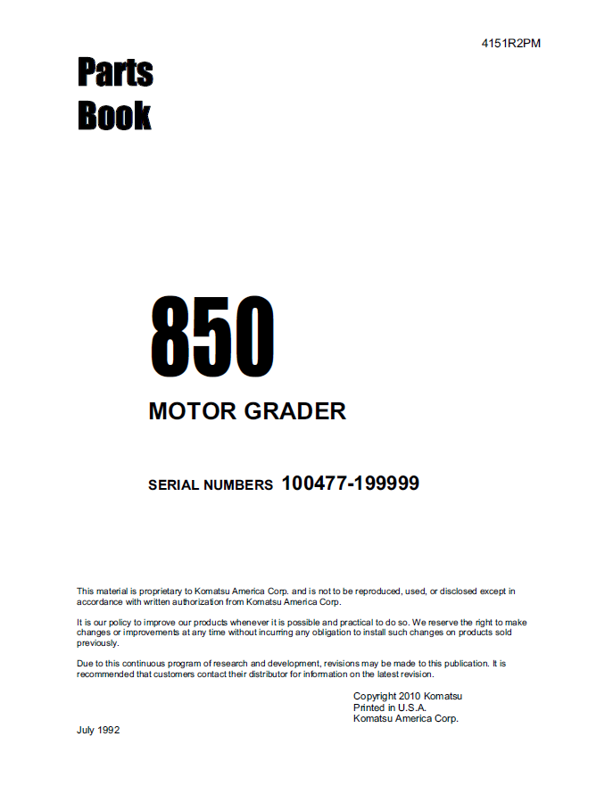Manual de Partes Motoniveladora Galión 850