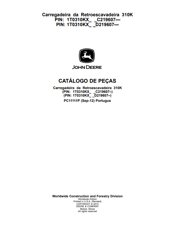 Manual de Partes Retroexcavadora John Deere 310K