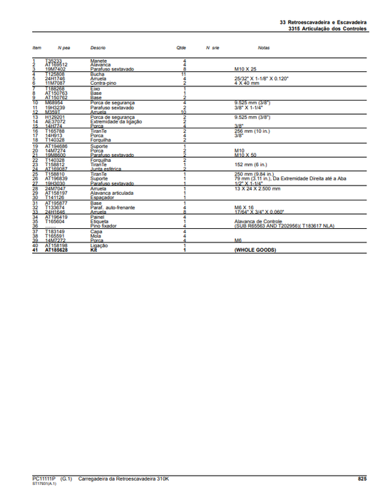 Manual de Partes Retroexcavadora John Deere 310K