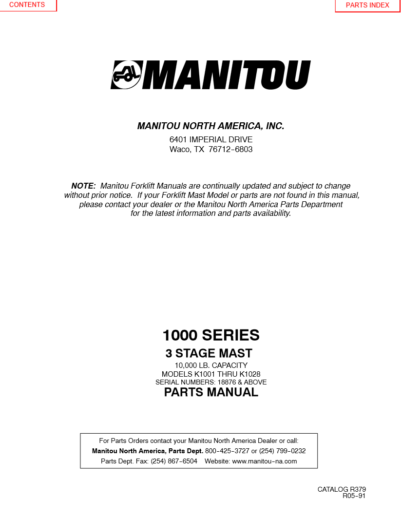 Manual de Partes Telehandler Manitou 1000 Series