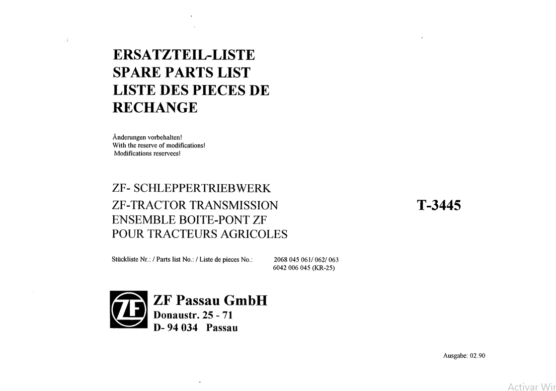 Manual de Partes Transmisión ZF T-3445 - 2068 045 061-062-063 - 6042 006 045 (KR-25)