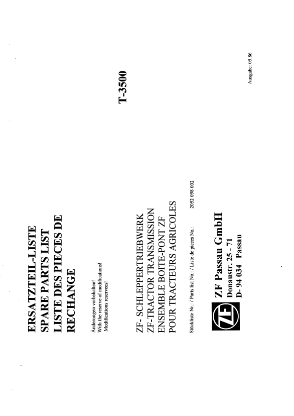 Manual de Partes Transmisión ZF T-3500 - 2052 098 002