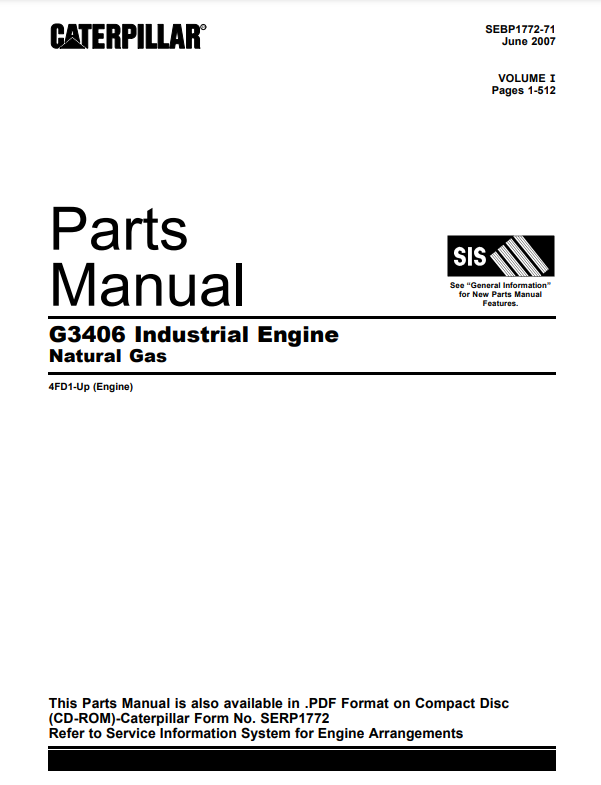 Manual de Partes de Gas Natural del Motor Industrial Caterpillar G3406
