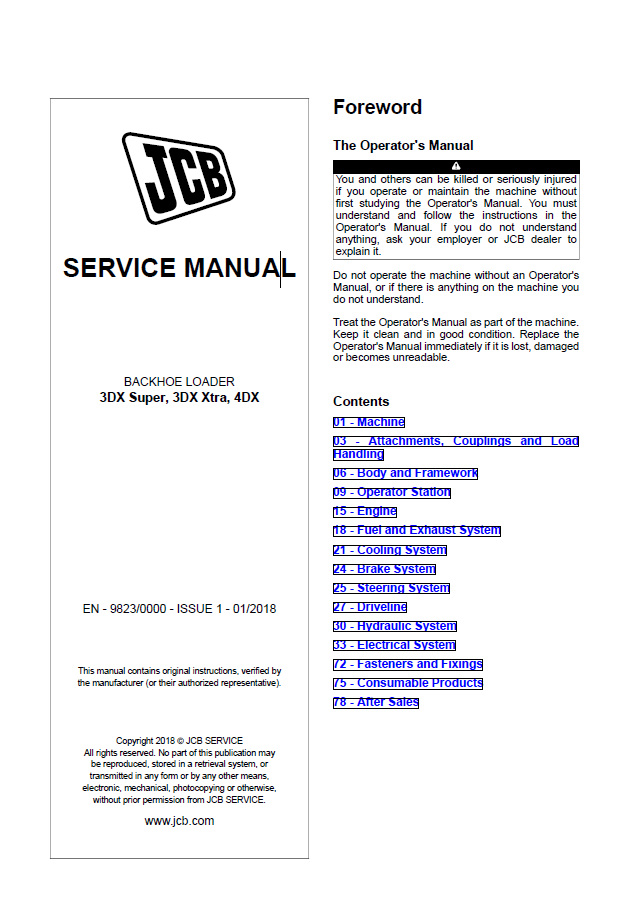 Manual de Reparación Cargador JCB 3DX Super, 3DX Xtra, 4DX