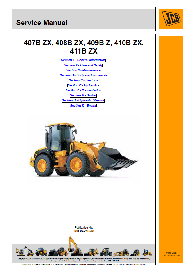 Manual de Reparación Cargador JCB 407B ZX, 408B ZX, 409B ZX, 410B ZX, 411B ZX