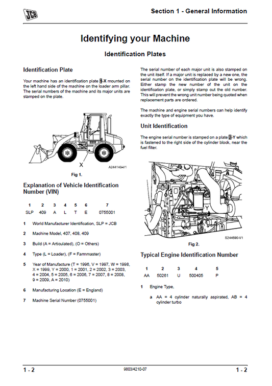 Manual de Reparación Cargador JCB 407B ZX, 408B ZX, 409B ZX, 410B ZX, 411B ZX