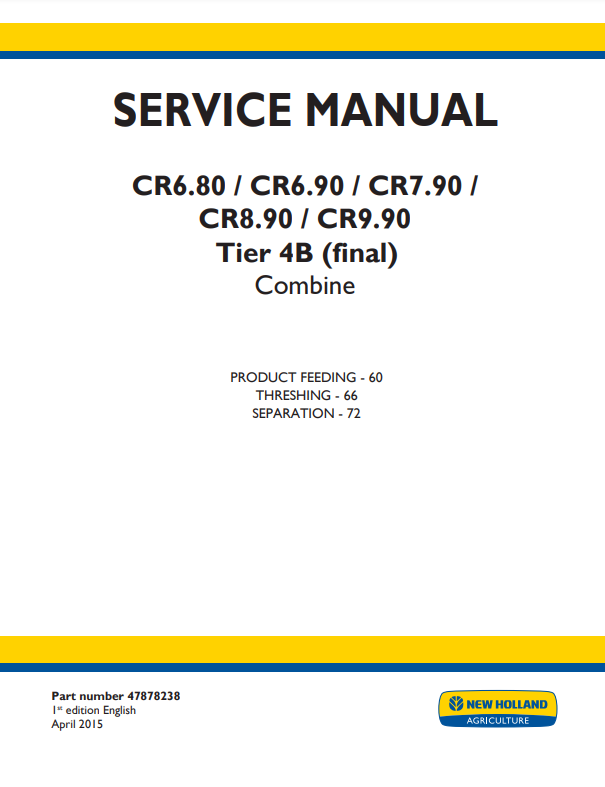 Manual de Reparación Cosechadora New Holland CR6.80, CR6.90, CR7.90, CR8.90, CR9.90