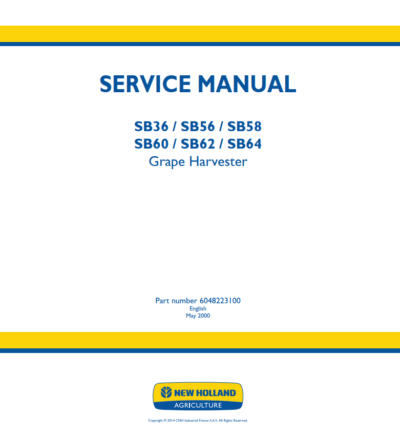 Manual de Reparación Cosechadora New Holland SB36, SB56, SB58, SB60, SB62, SB64