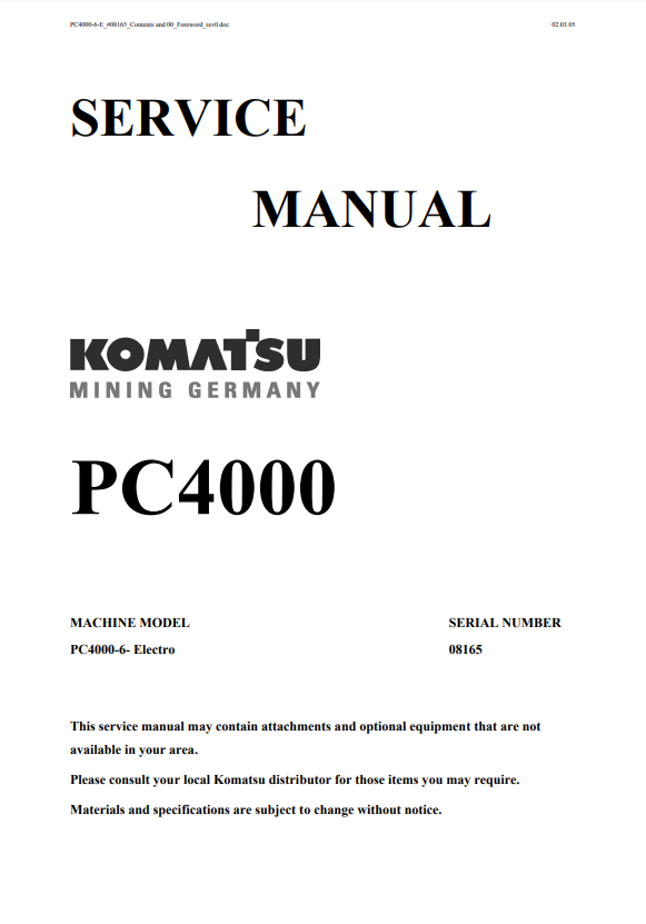 Manual de Reparación Eléctrica Pala Minera Komatsu PC4000-6