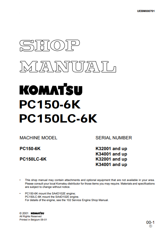 Manual de Reparación Exacavadora Komatsu PC160-6K, PC180LC, 180NLC-6K