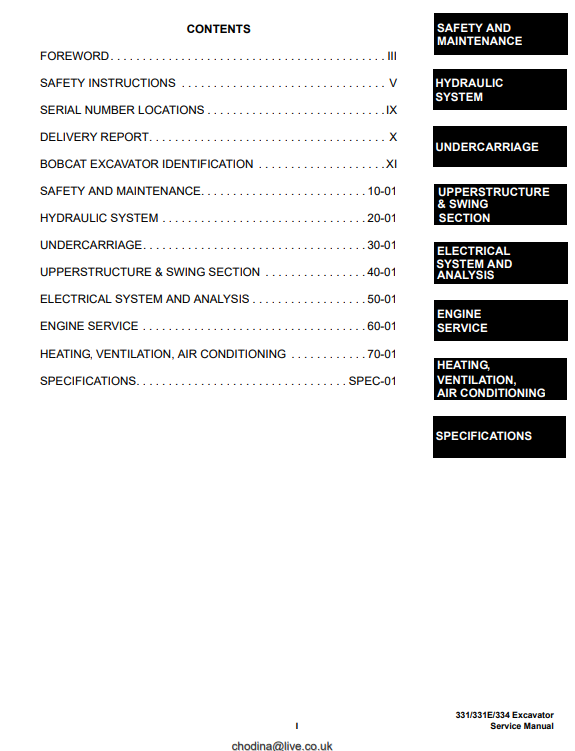 Manual de Reparación Excavadora Bobcat 331, 331E, 334