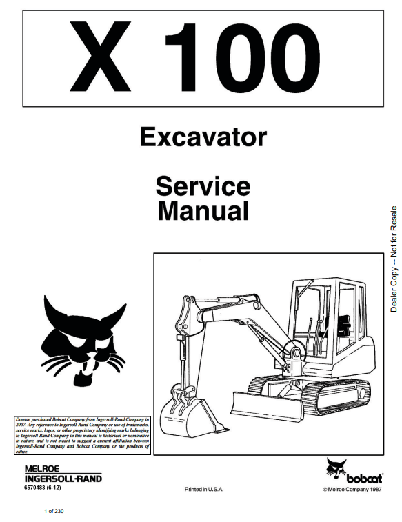 Manual de Reparación Excavadora Bobcat X100