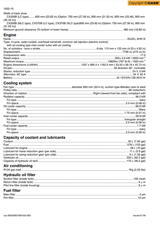 Manual de Reparación Excavadora Case CX350B – CX370B