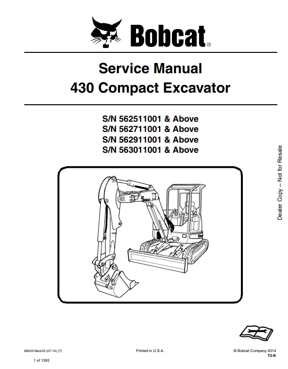 Manual de Reparación Excavadora Compacta Bobcat 430