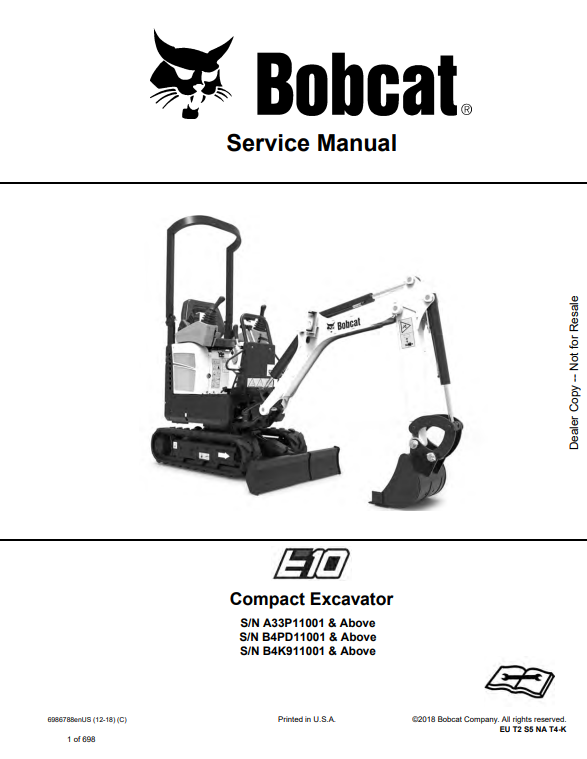 Manual de Reparación Excavadora Compacta Bobcat E10