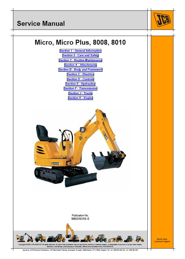 Manual de Reparación Excavadora Compacta JCB Micro, Micro Plus 8008 8010