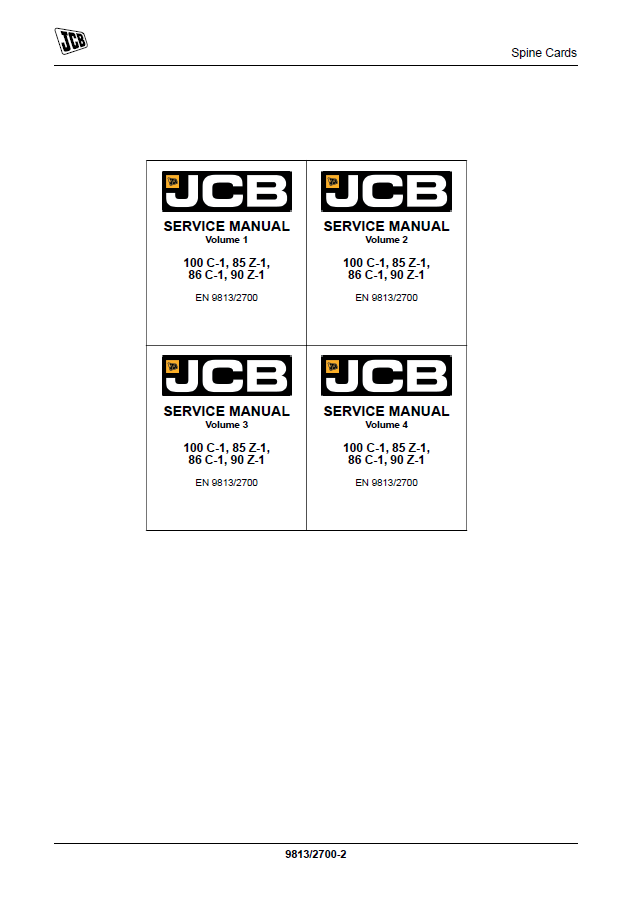 Manual de Reparación Excavadora JCB 100 C-1, 85 Z-1, 86 C-1, 90 Z-1
