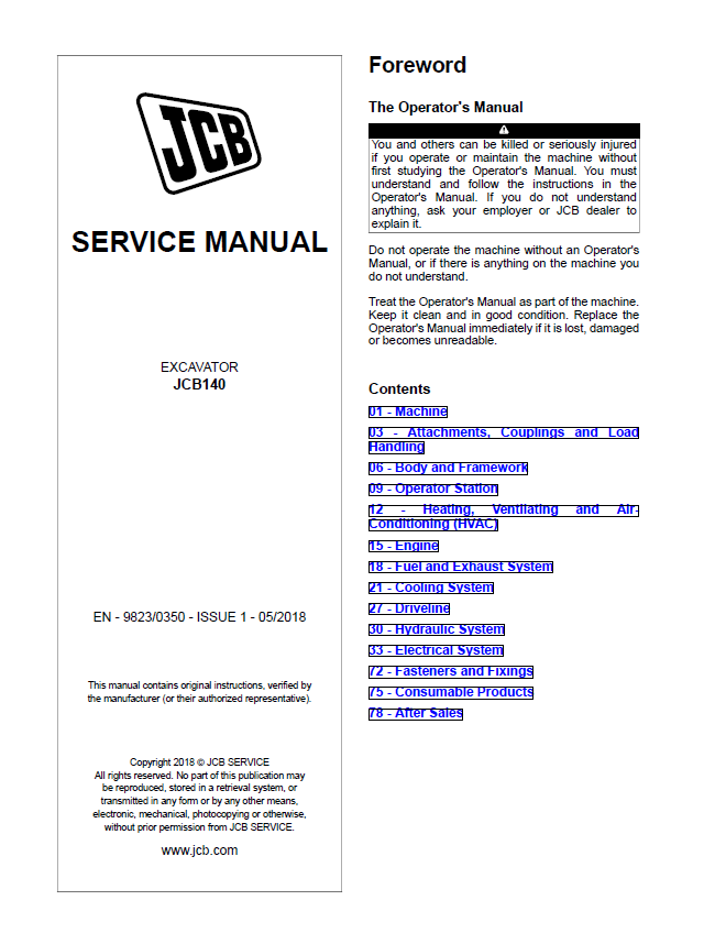 Manual de Reparación Excavadora JCB 140