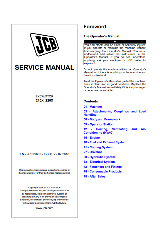 Manual de Reparación Excavadora JCB 210X, 220X
