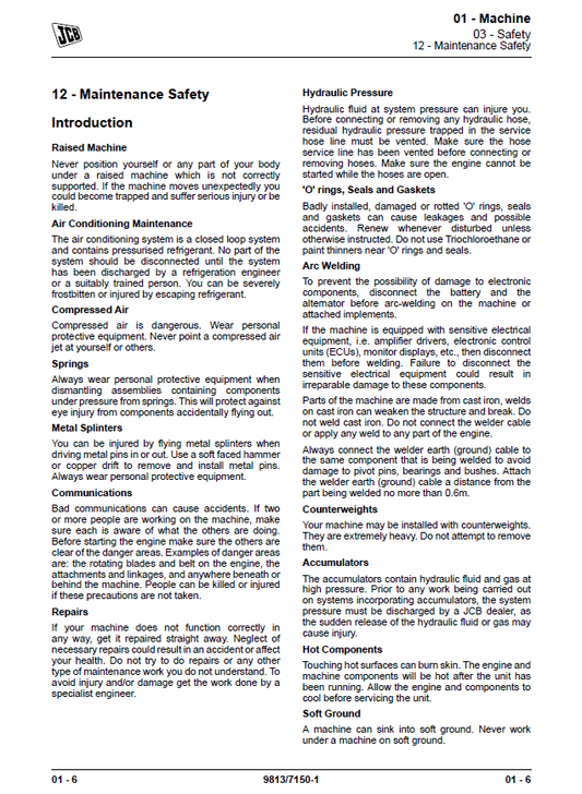 Manual de Reparación Excavadora JCB JS115, JS130, JS131, JS145, JS160, JS180, JS190