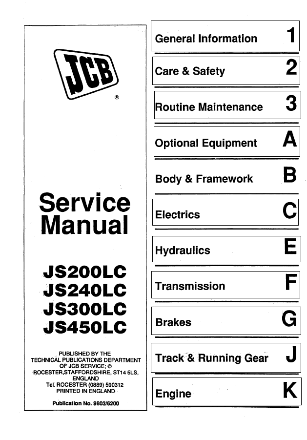 Manual de Servicios Excavadora JCB JS200LC, JS240LC, JS300LC, JS450LC