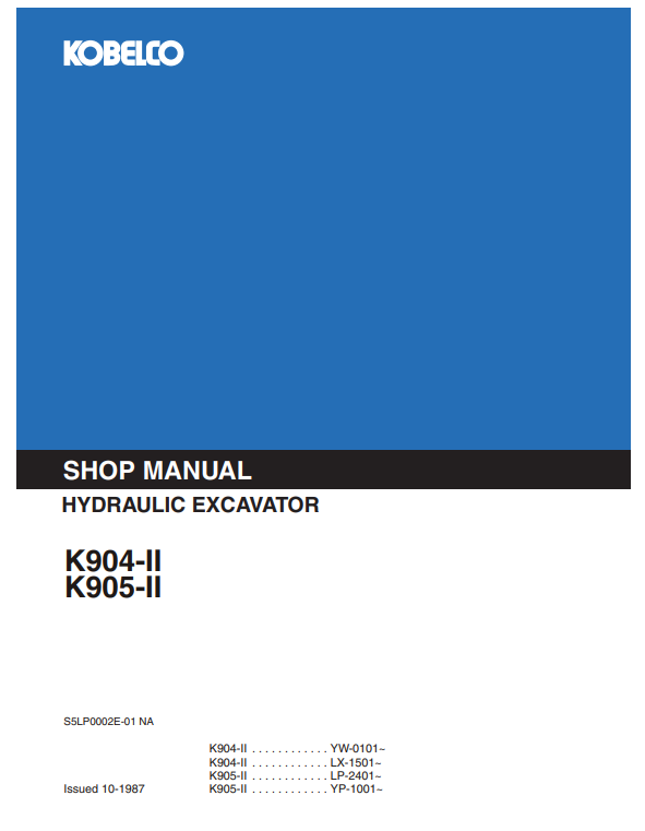 Manual de Reparación Excavadora Kobelco K904-II, K905-II