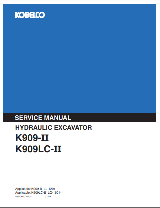 Manual de Reparación Excavadora Kobelco K909-II , K909LC-II
