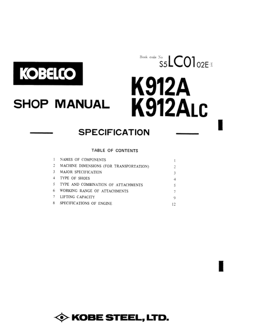 Manual de Reparacion Excavadora Kobelco K912A, K912ALC