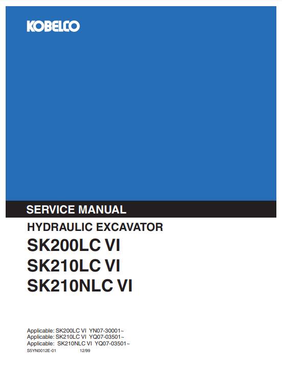 Manual de Reparación Excavadora Kobelco SK200LC-VI, SK210LC-VI, SK210NLC-VI