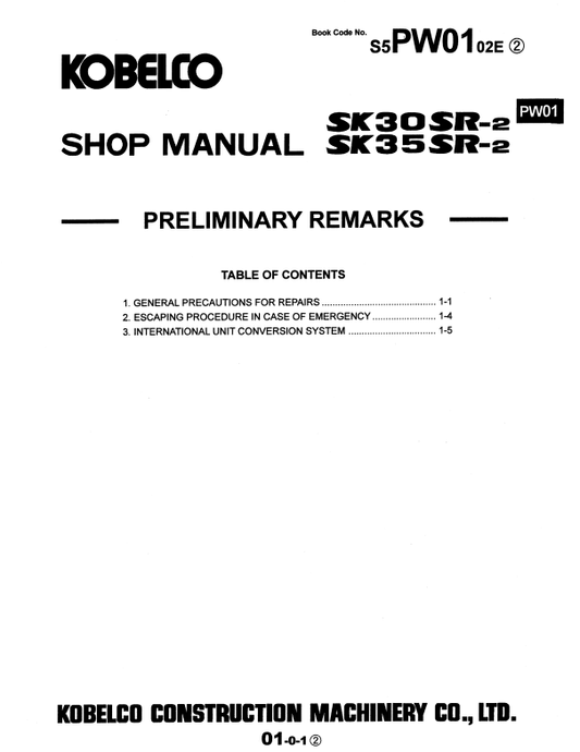Manual de Reparación Excavadora Kobelco SK30SR-2 , SK35SR-2