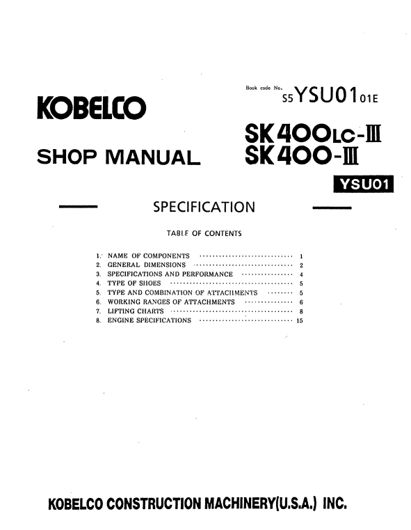 Manual de Reparación Excavadora Kobelco SK400 III, SK400LC III