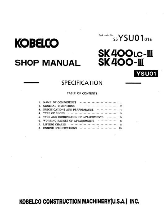 Manual de Reparación Excavadora Kobelco SK400 III, SK400LC III