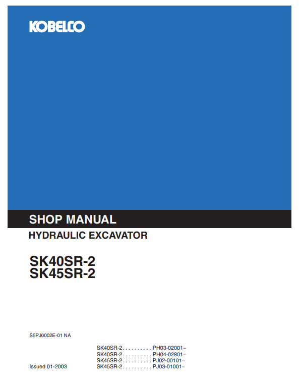 Manual de Reparación Excavadora Kobelco SK40SR-2 , SK45SR-2