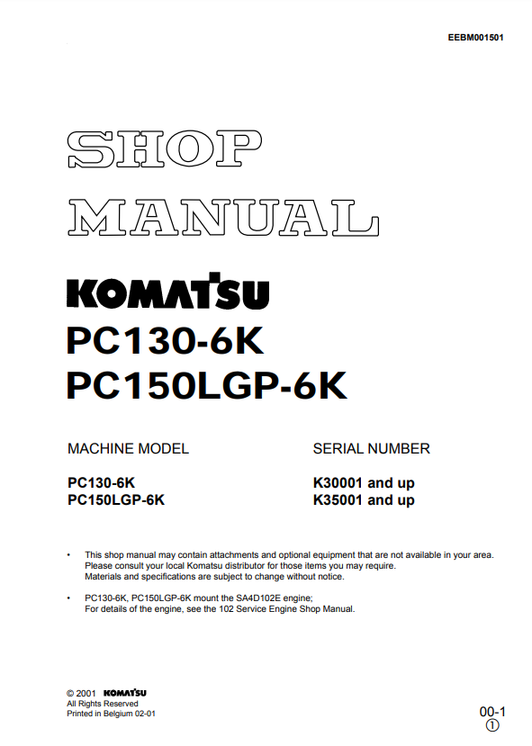Manual de Reparación Excavadora Komatsu PC130-6K , PC150LGP-6K