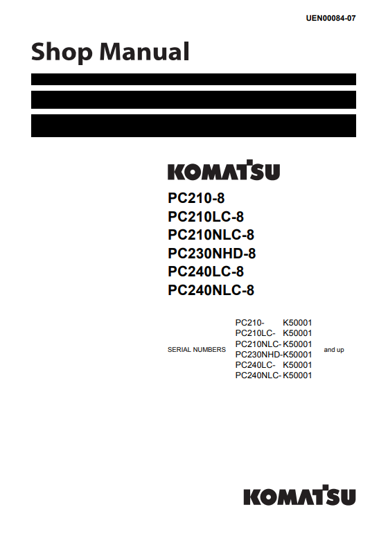 Manual de Reparación Excavadora Komatsu PC210-8, PC230-8, PC240-8
